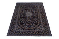 Persian Kashan oversized rug in navy and cream, view 3 of 20