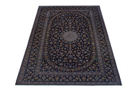 Persian Kashan oversized rug in navy and cream, view 4 of 20