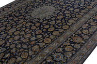 Persian Kashan oversized rug in navy and cream, view 5 of 20