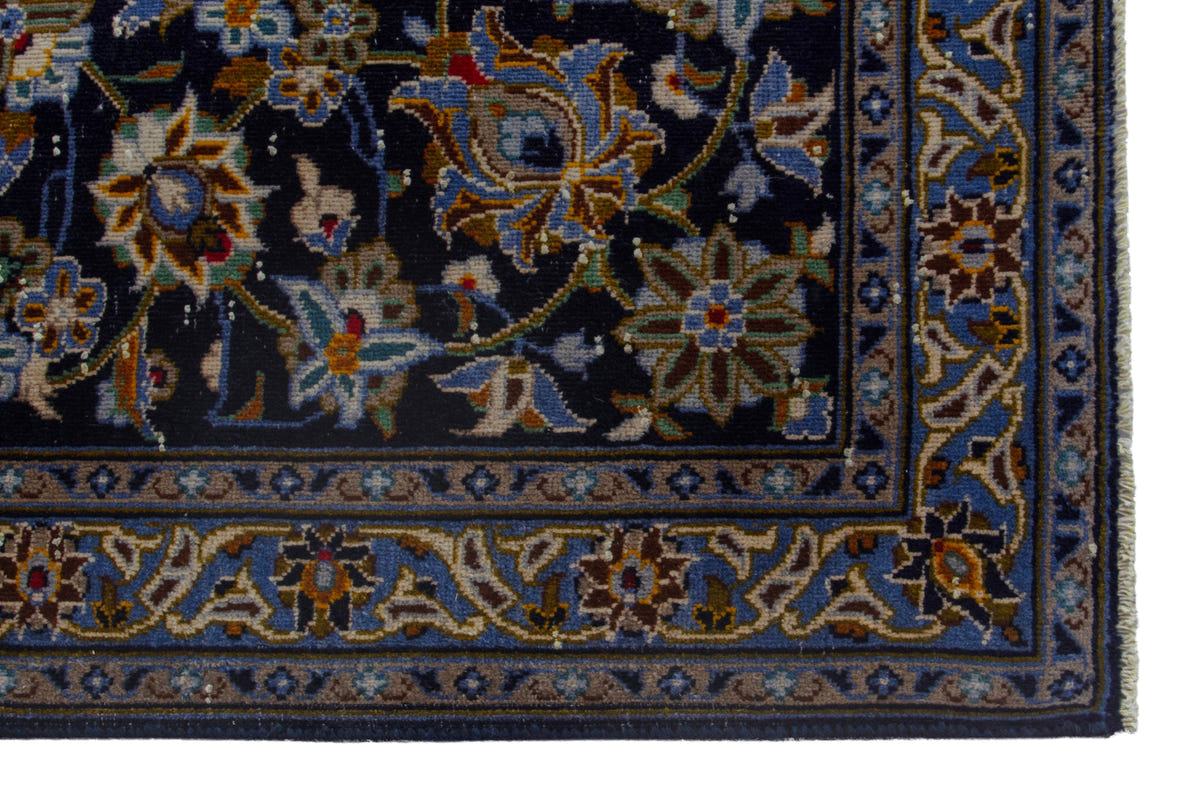Persian Kashan oversized rug in navy and cream, view 6 of 20