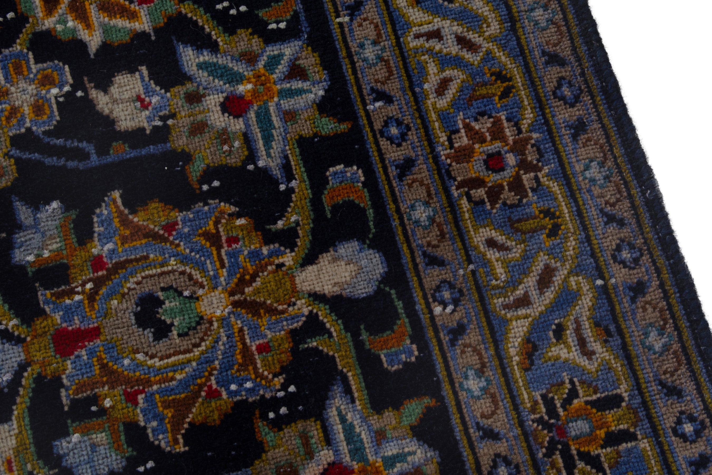 Persian Kashan oversized rug in navy and cream, view 8 of 19