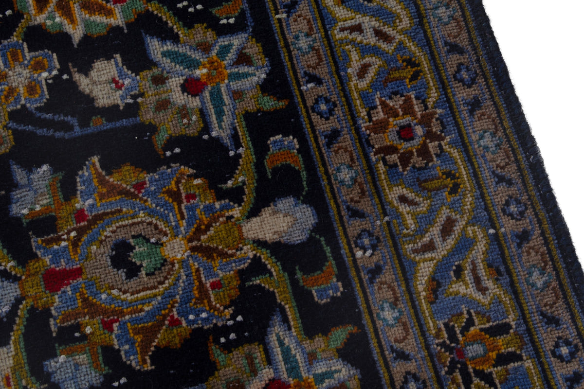 Persian Kashan oversized rug in navy and cream, view 8 of 20