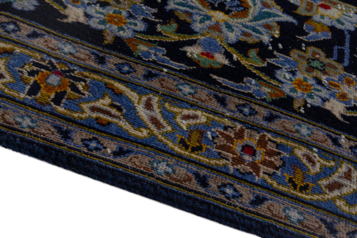 Persian Kashan oversized rug in navy and cream, view 9 of 20