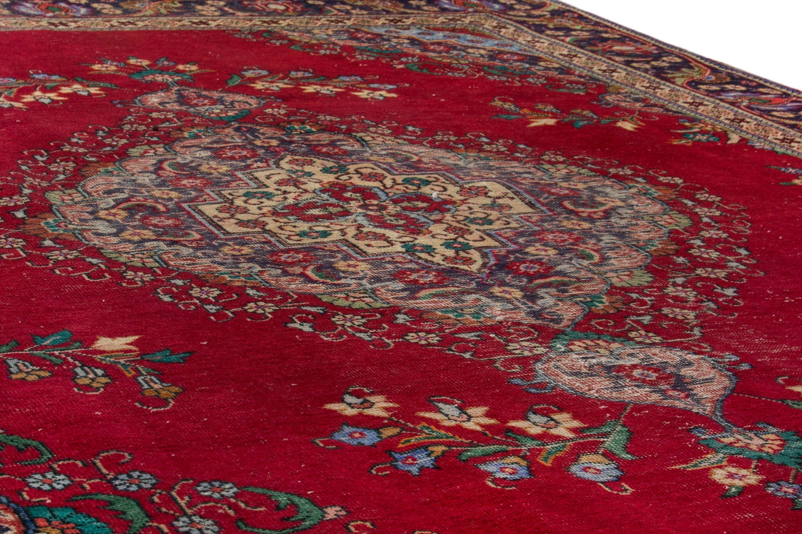 Persian Tabriz oversized rug in deep red and navy, view 7 of 20