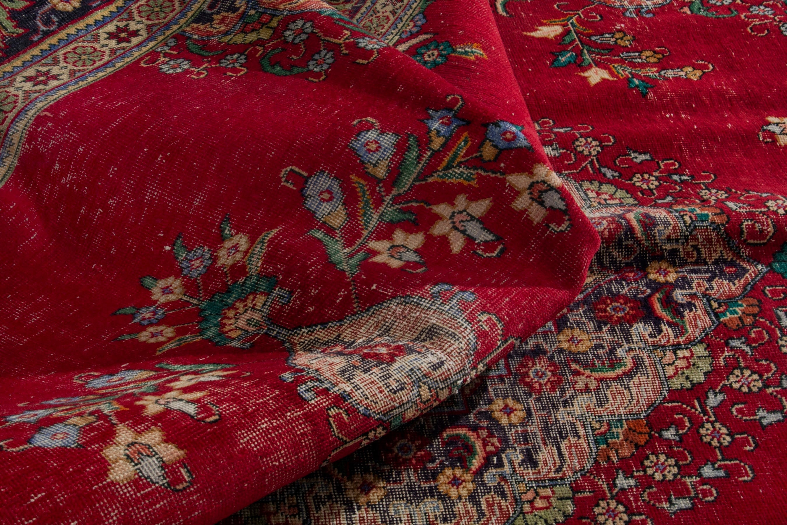 Persian Tabriz oversized rug in deep red and navy, view 16 of 20