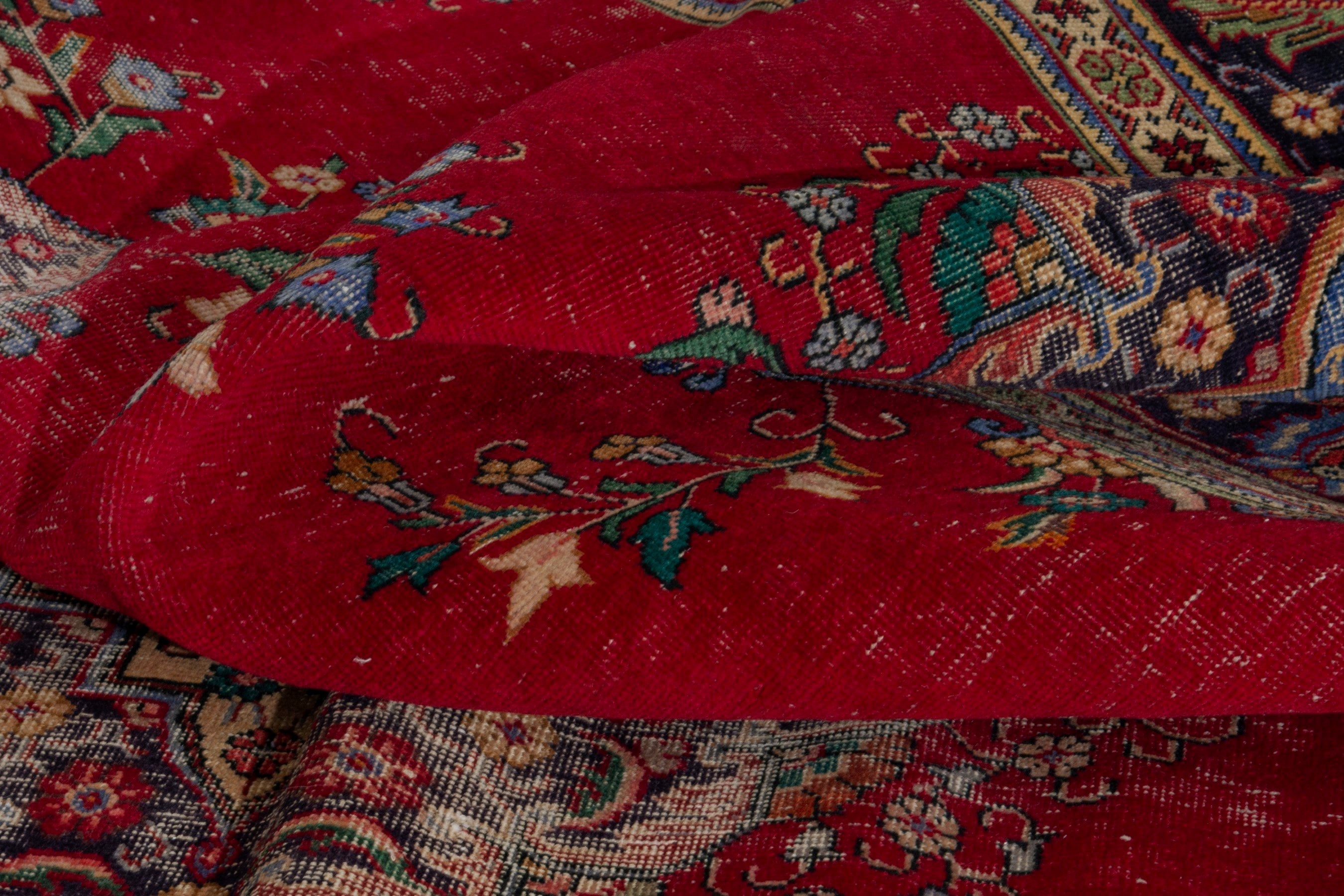 Persian Tabriz oversized rug in deep red and navy, view 15 of 20