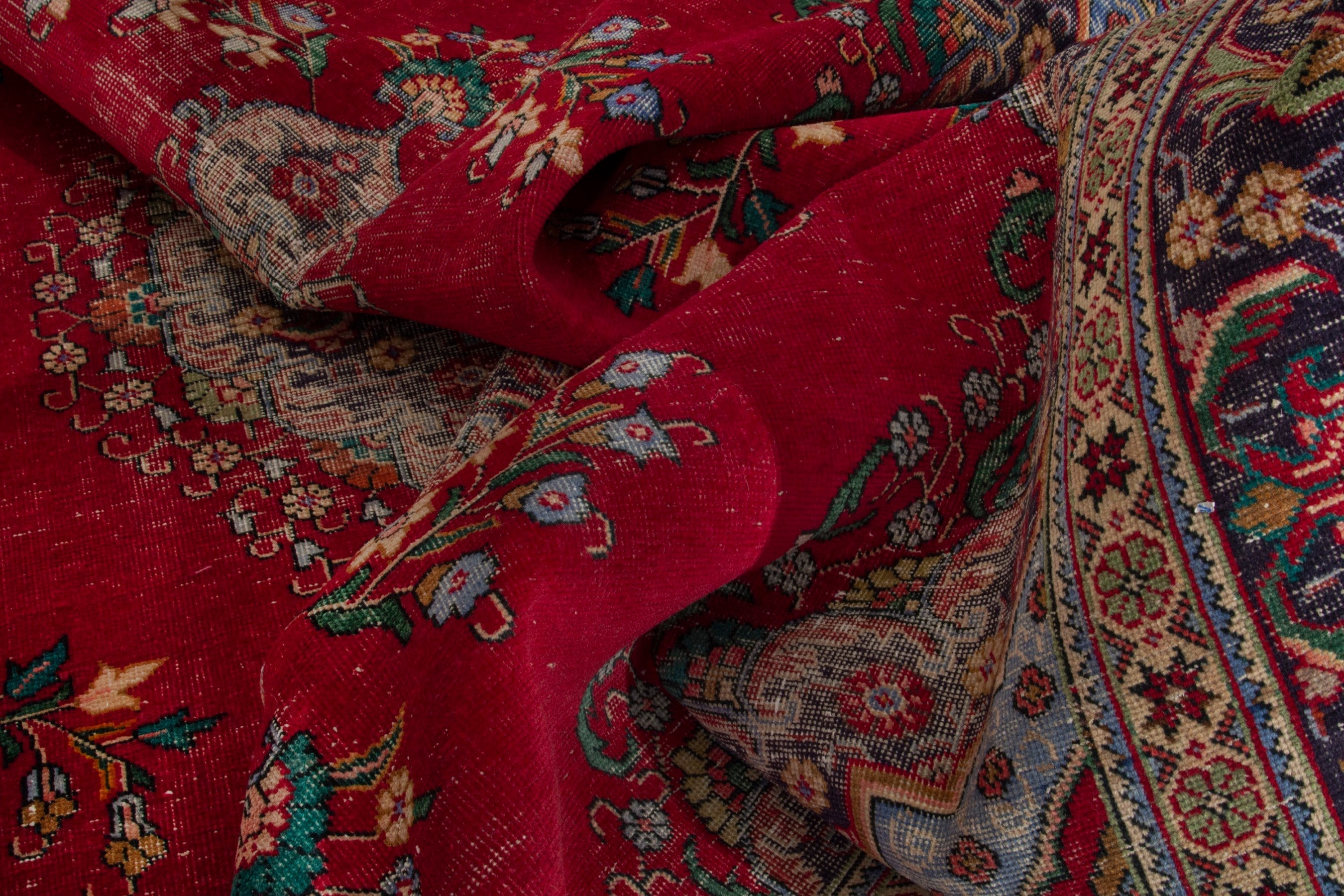 Persian Tabriz oversized rug in deep red and navy, view 17 of 20
