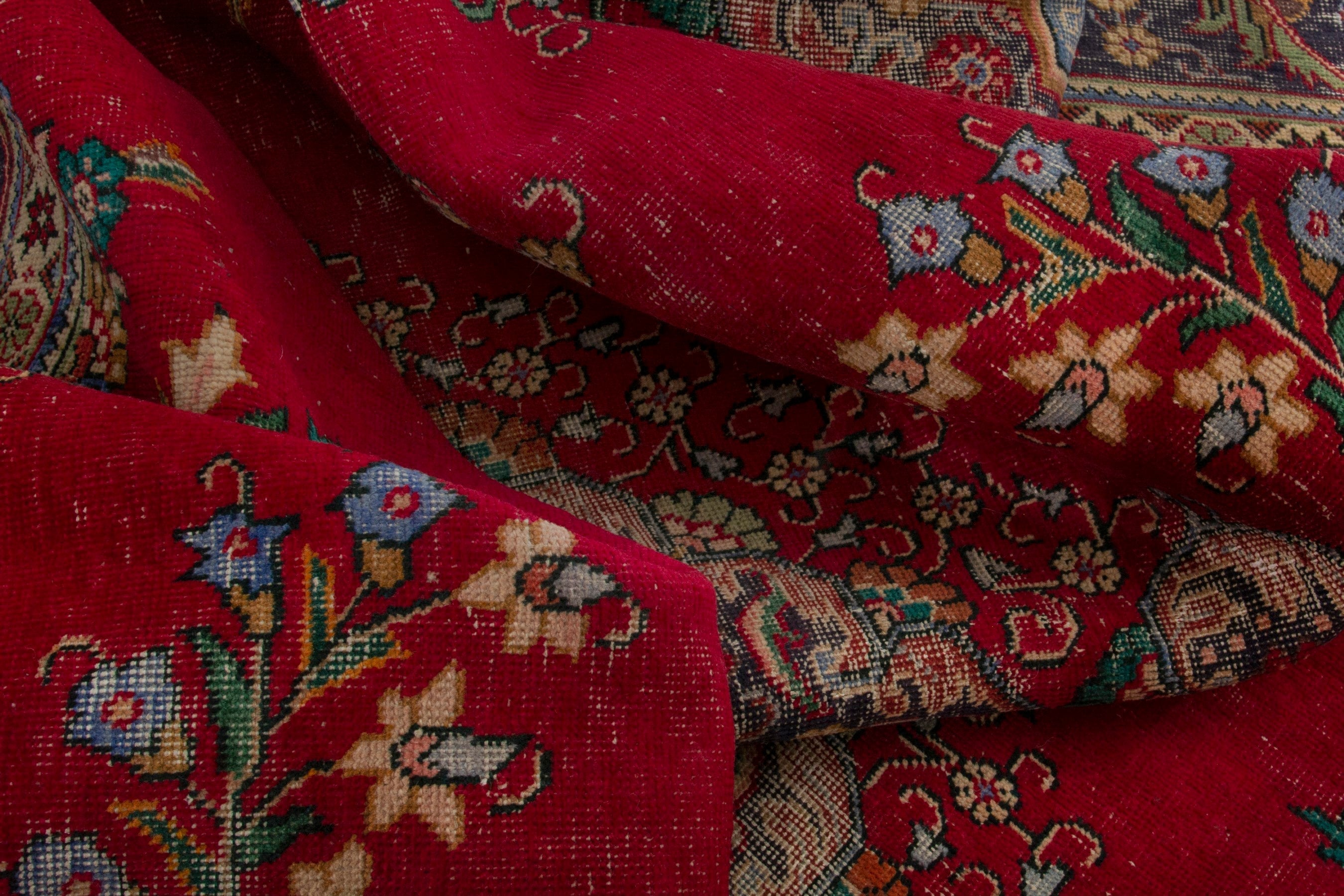 Persian Tabriz oversized rug in deep red and navy, view 18 of 20