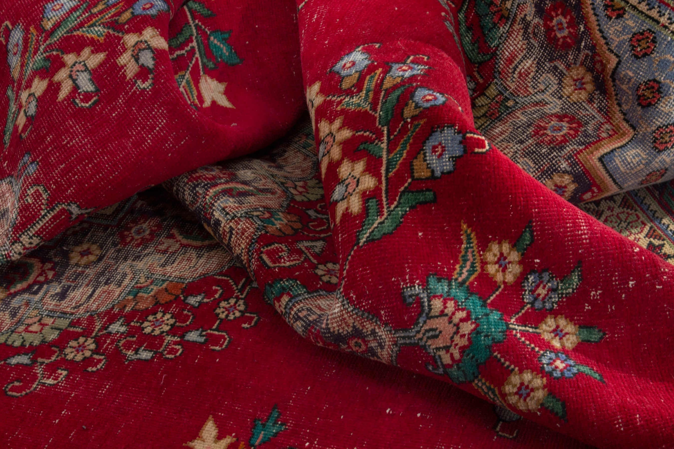 Persian Tabriz oversized rug in deep red and navy, view 19 of 20