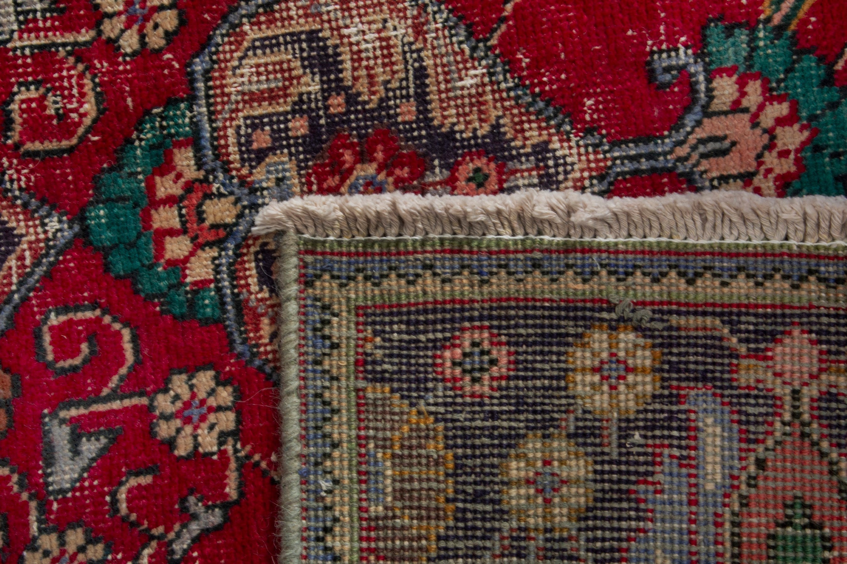 Persian Tabriz oversized rug in deep red and navy, view 20 of 20