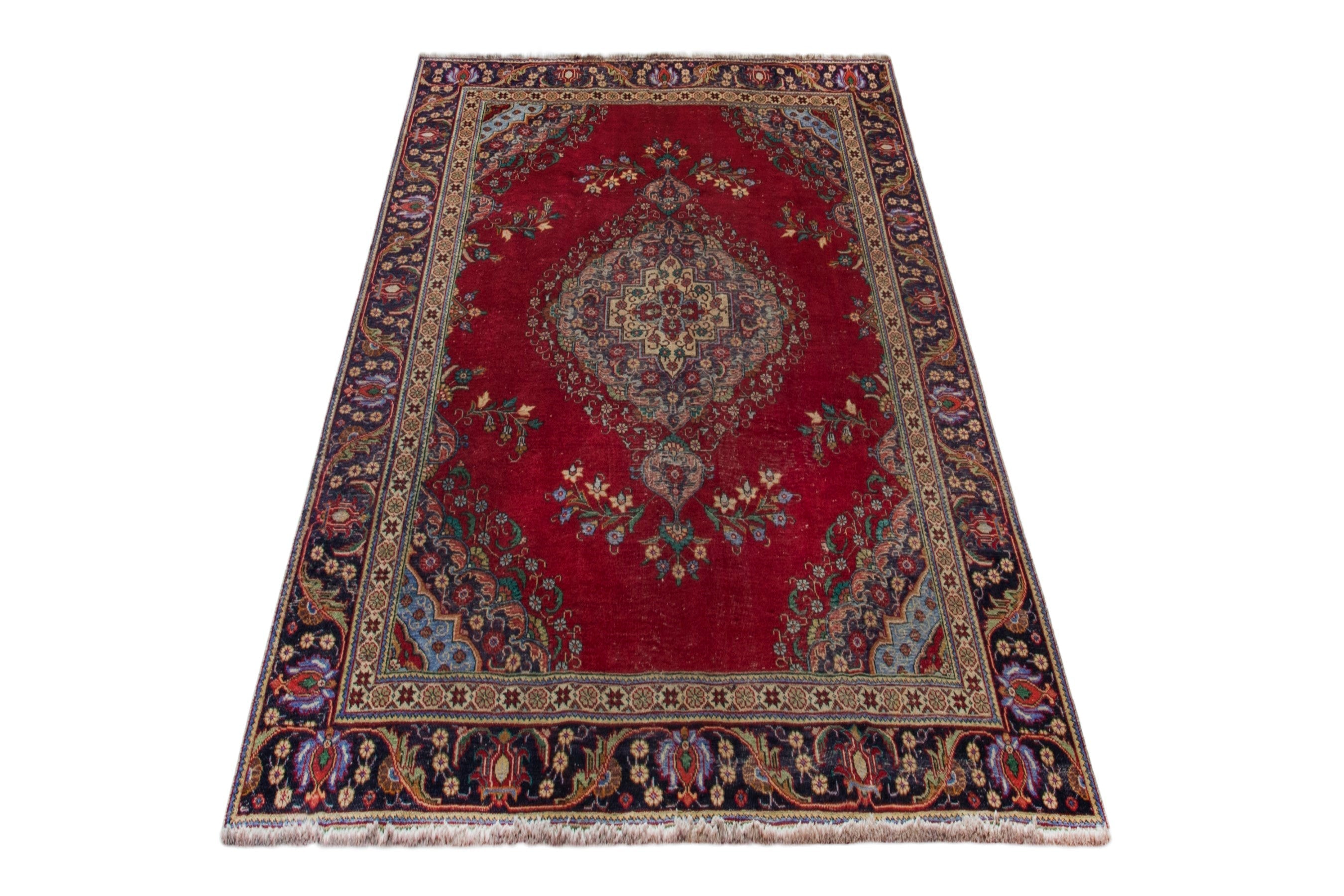 Persian Tabriz oversized rug in deep red and navy, view 3 of 20