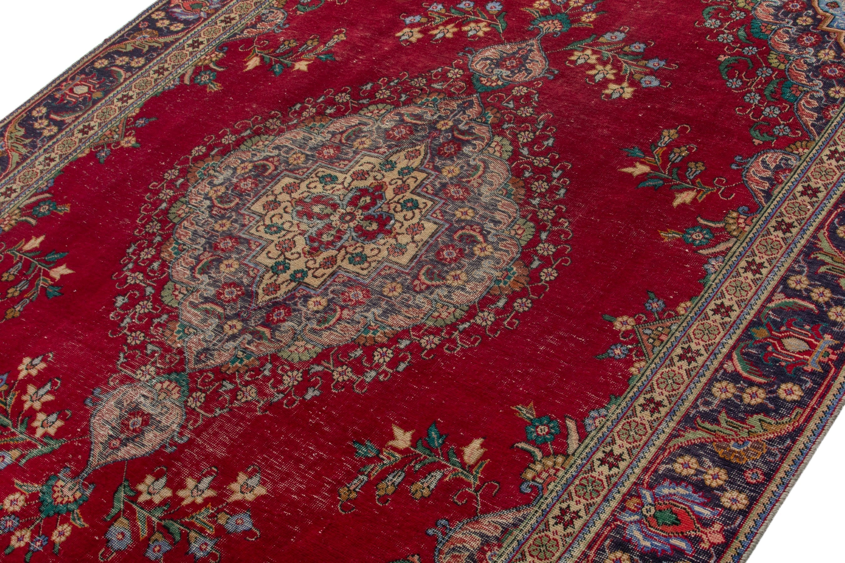 Persian Tabriz oversized rug in deep red and navy, view 5 of 20