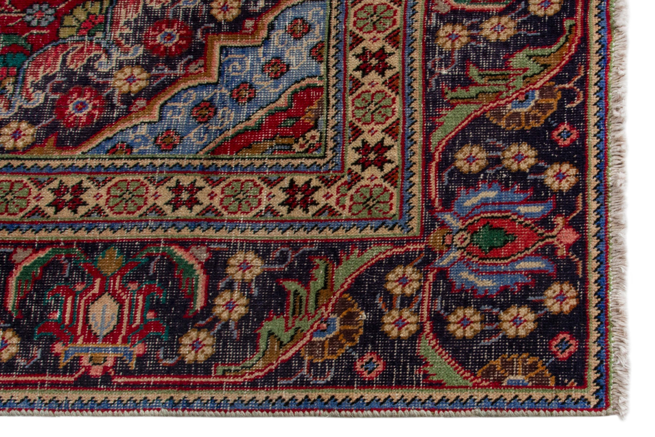Persian Tabriz oversized rug in deep red and navy, view 9 of 20