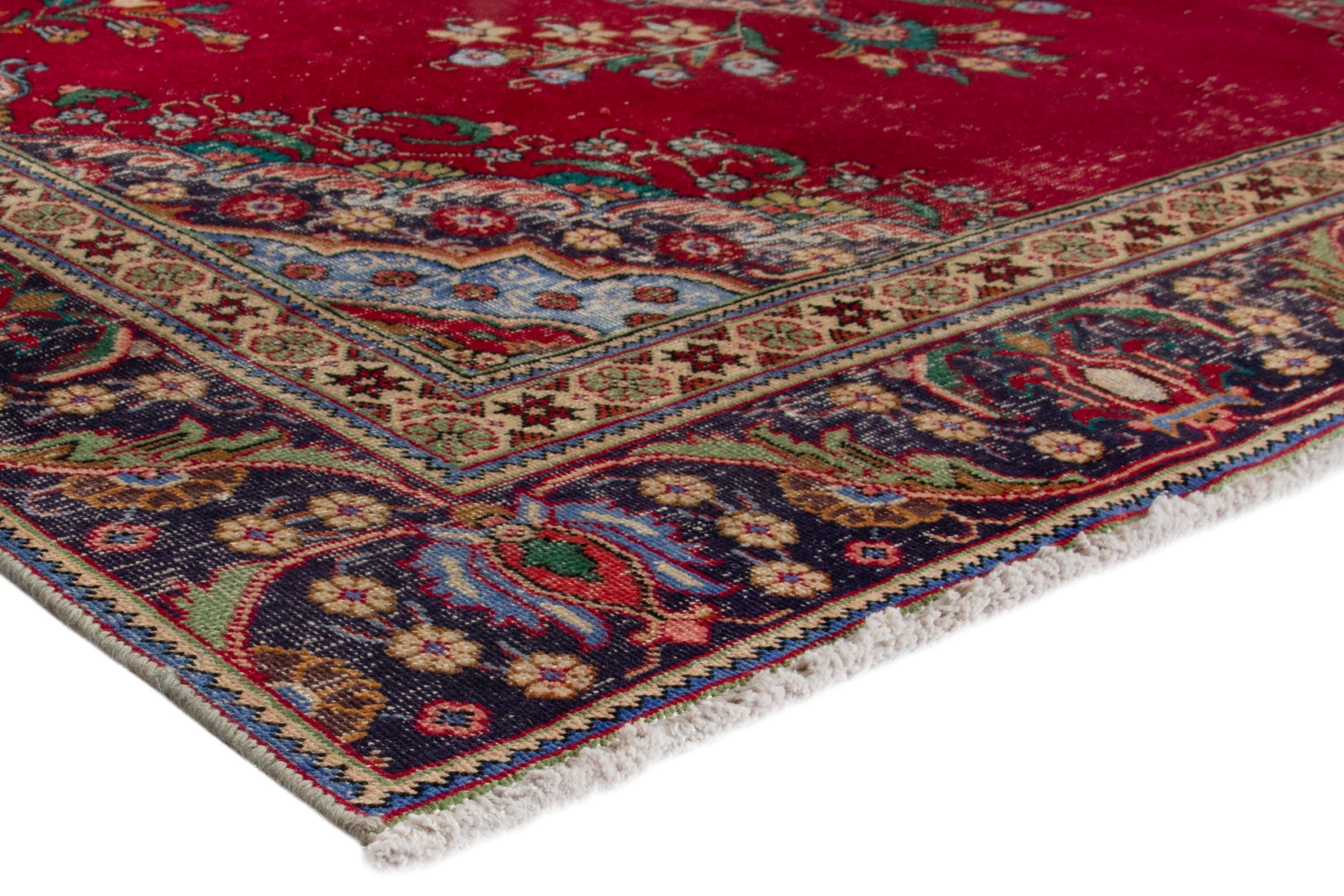 Persian Tabriz oversized rug in deep red and navy, view 4 of 20