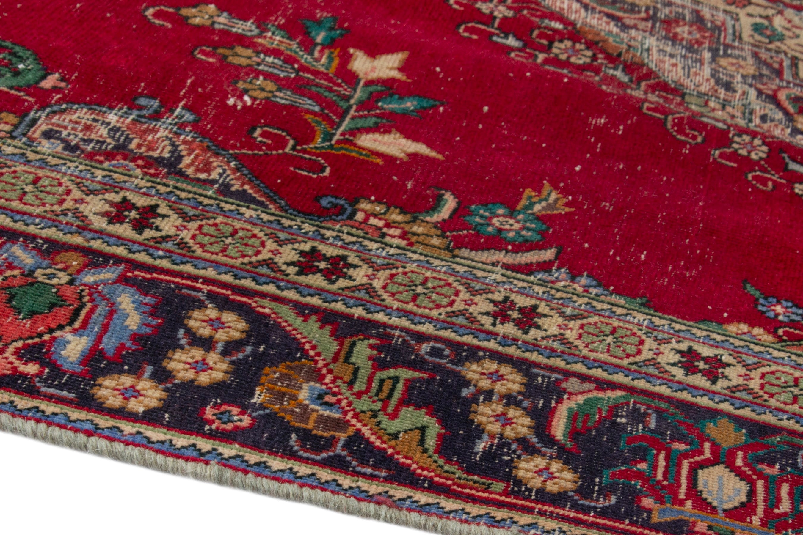 Persian Tabriz oversized rug in deep red and navy, view 8 of 20