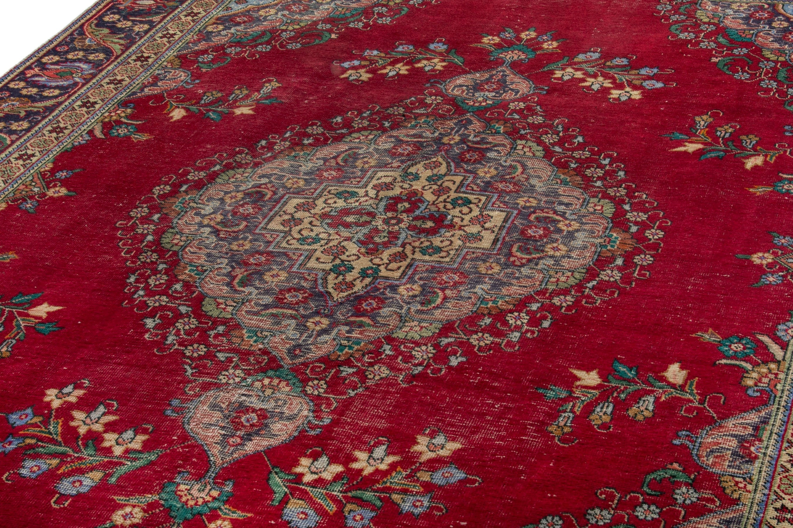 Persian Tabriz oversized rug in deep red and navy, view 6 of 20