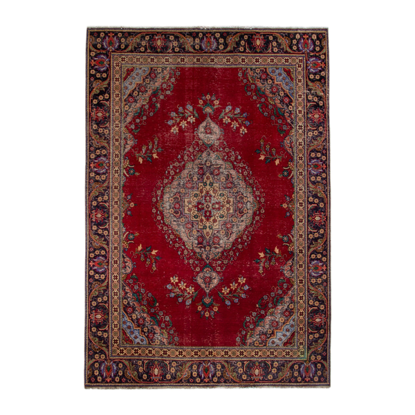 Persian Tabriz oversized rug in deep red and navy, 7'9" x 10'8"