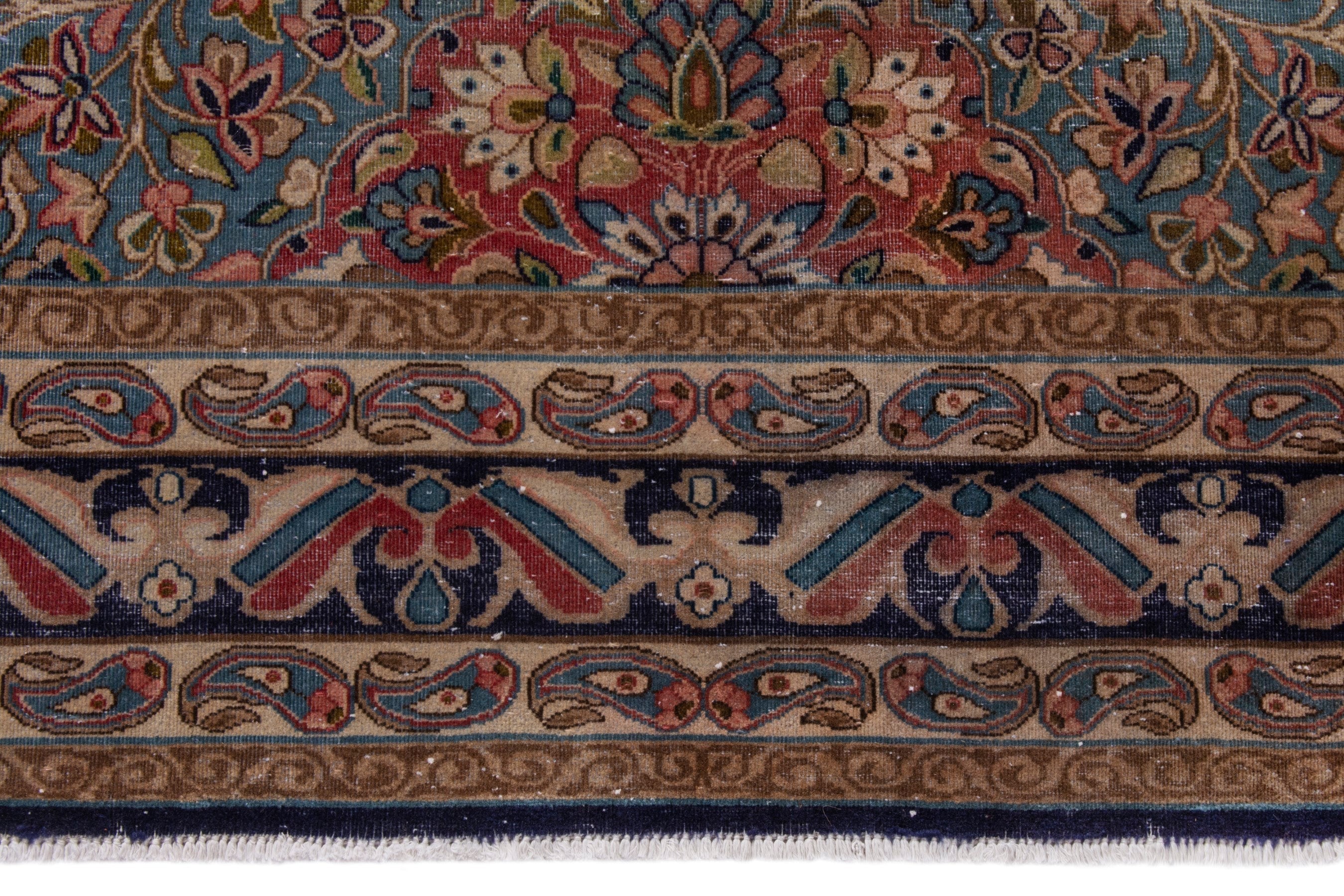 Persian Kerman area rug in navy and cream, view 11 of 23
