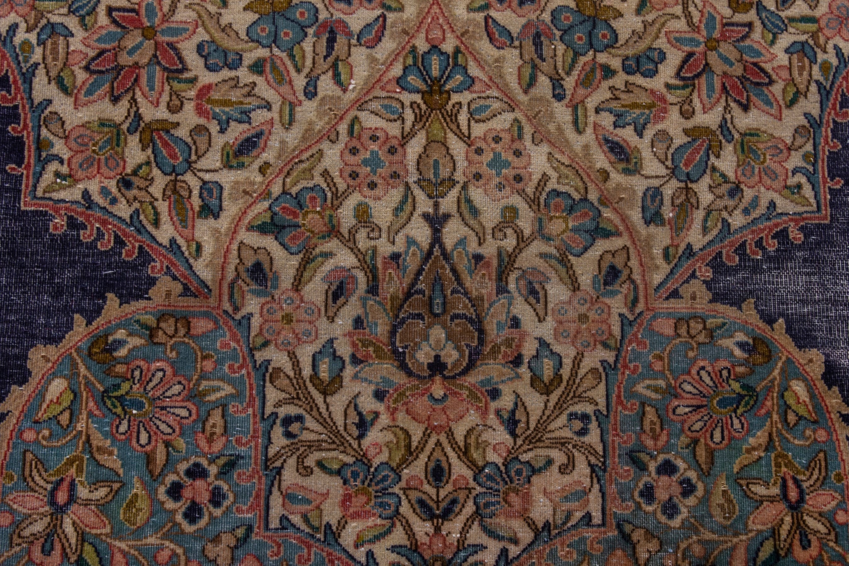 Persian Kerman area rug in navy and cream, view 17 of 23