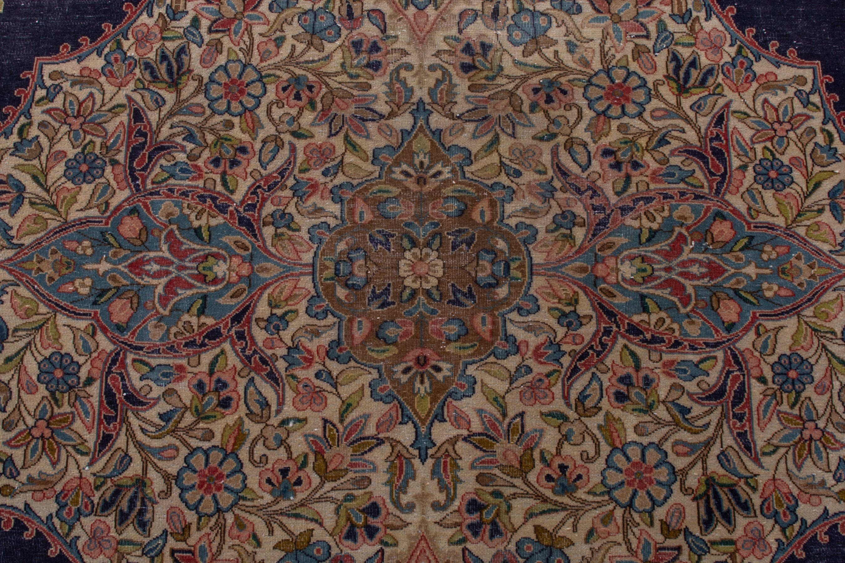 Persian Kerman area rug in navy and cream, view 18 of 23