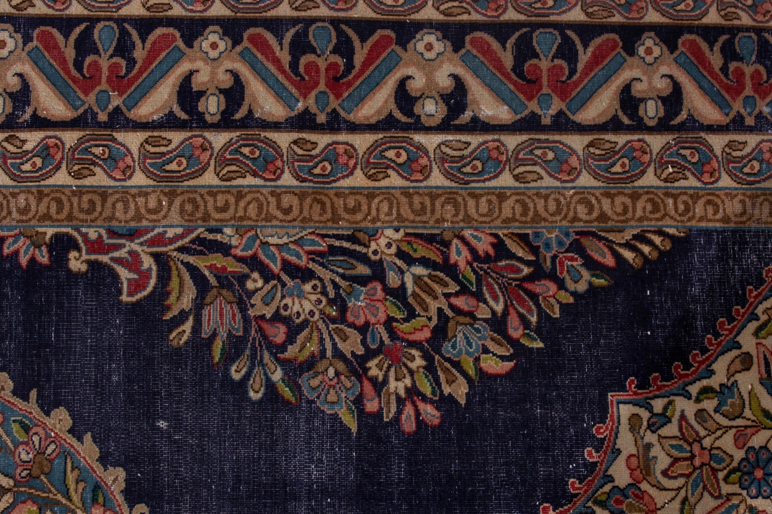 Persian Kerman area rug in navy and cream, view 12 of 23