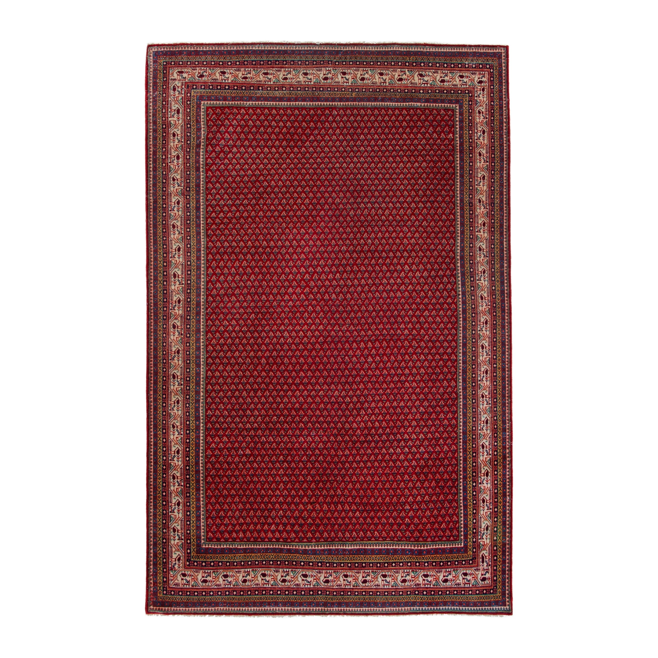 Persian Arak oversized rug in deep red and cream, 7' x 10'10"