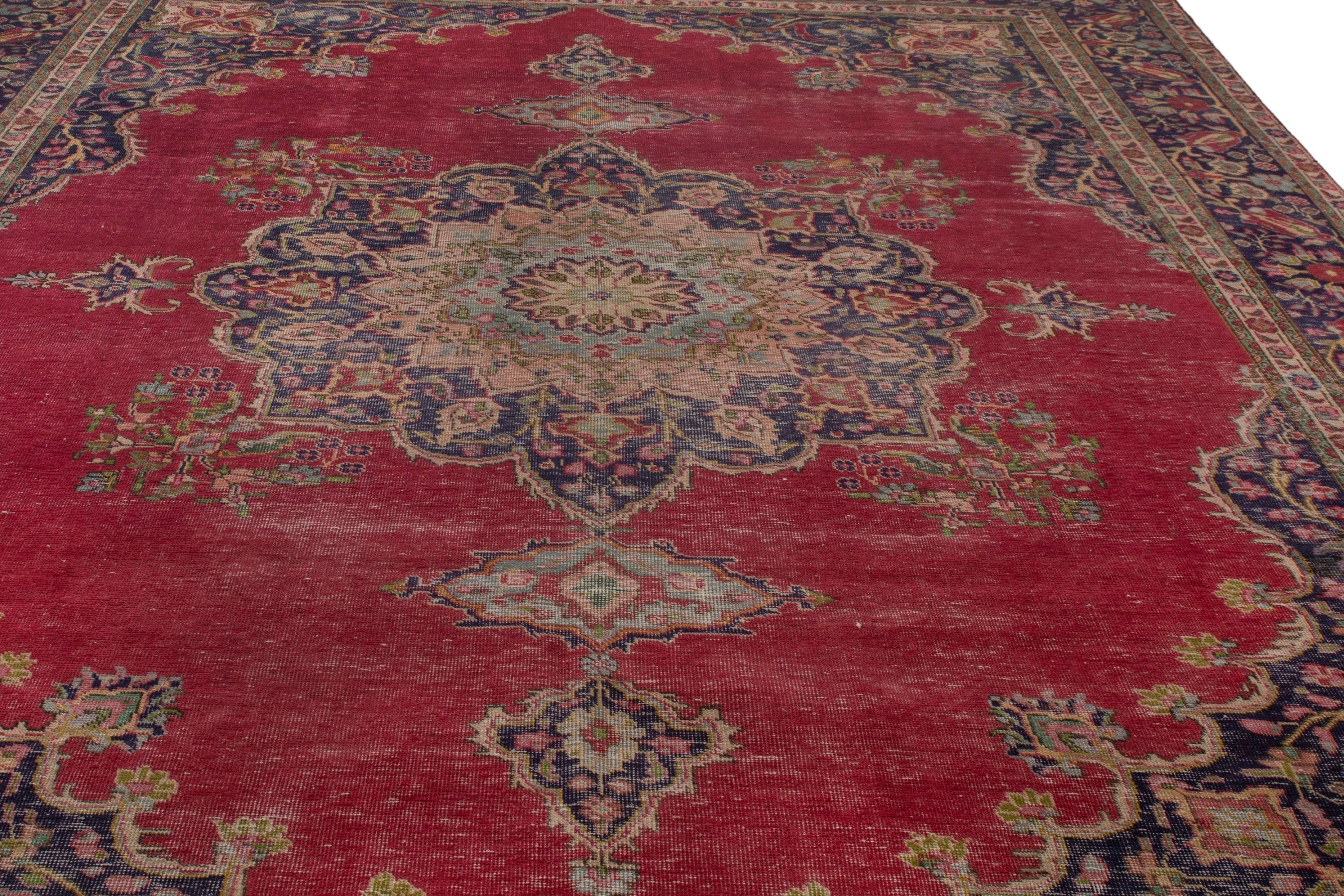 Persian Tabriz oversized rug in deep red and dark blue, view 10 of 22