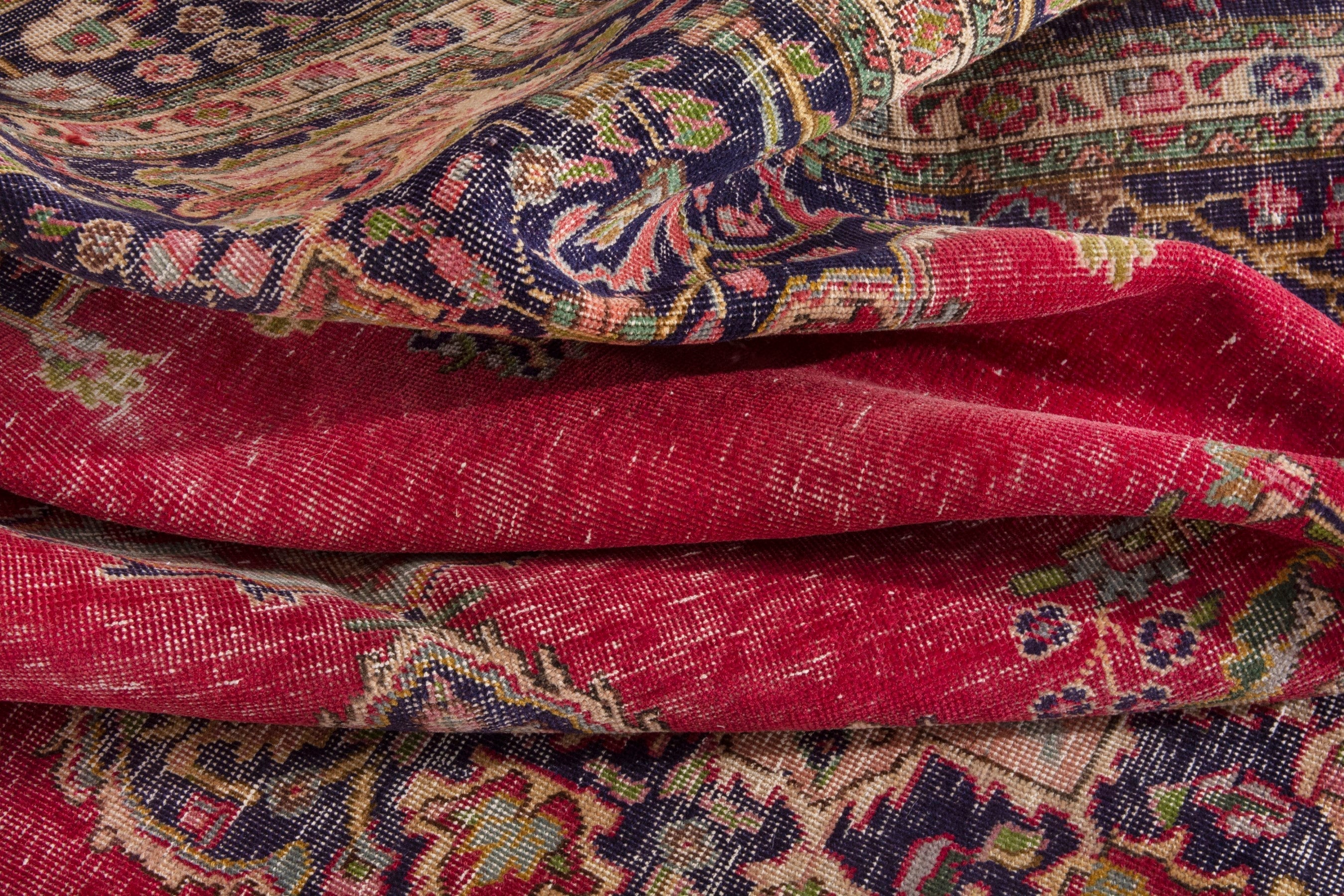 Persian Tabriz oversized rug in deep red and dark blue, view 19 of 22