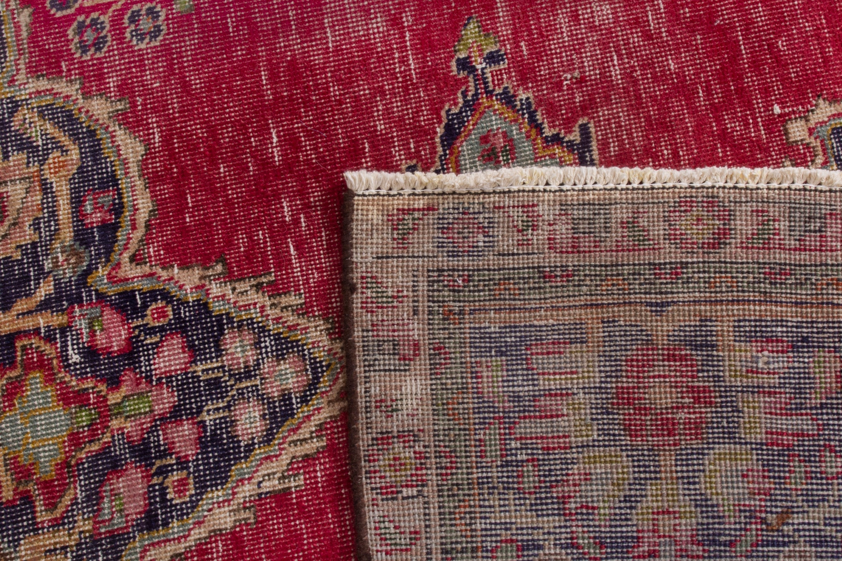 Persian Tabriz oversized rug in deep red and dark blue, view 22 of 22