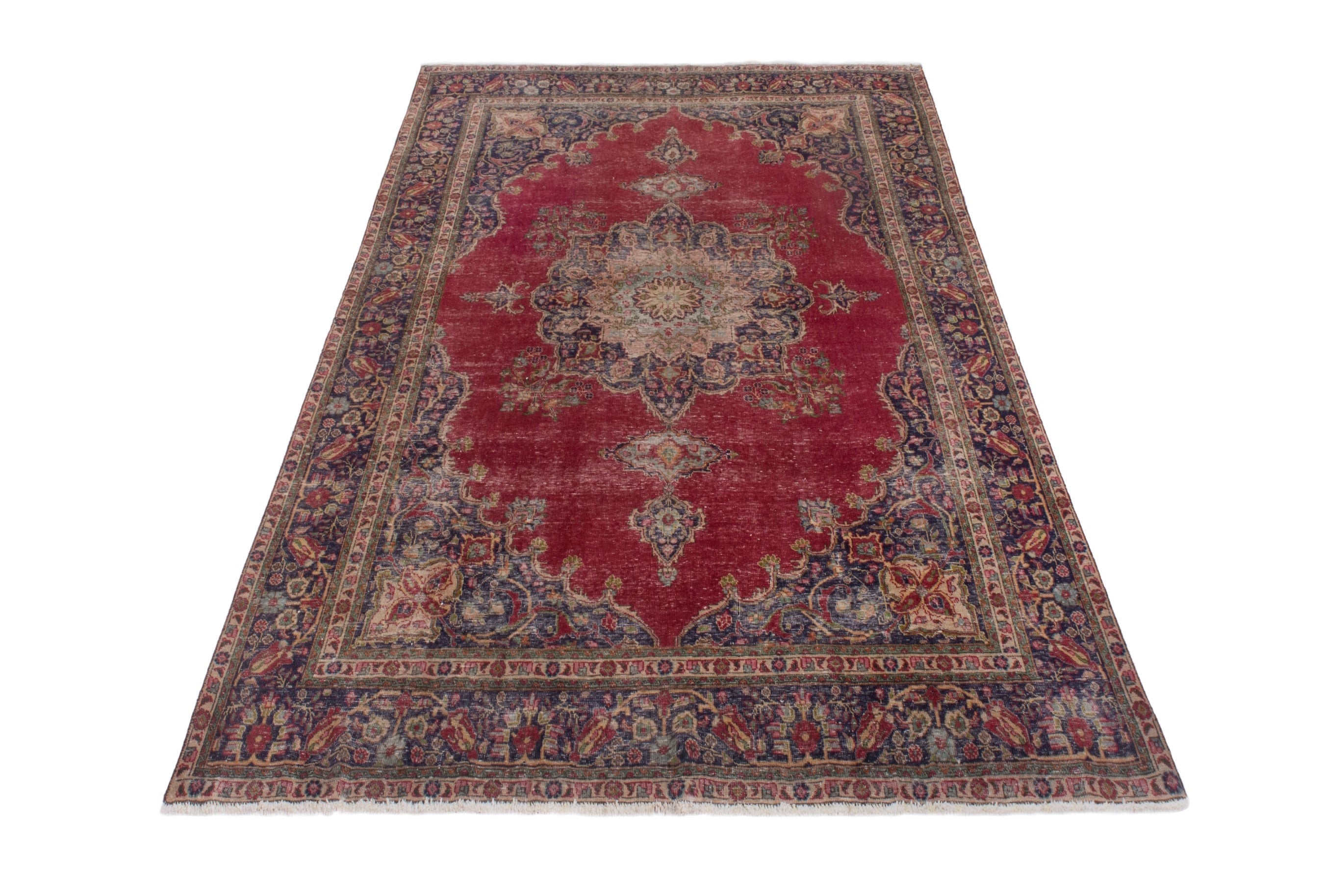 Persian Tabriz oversized rug in deep red and dark blue, view 2 of 22