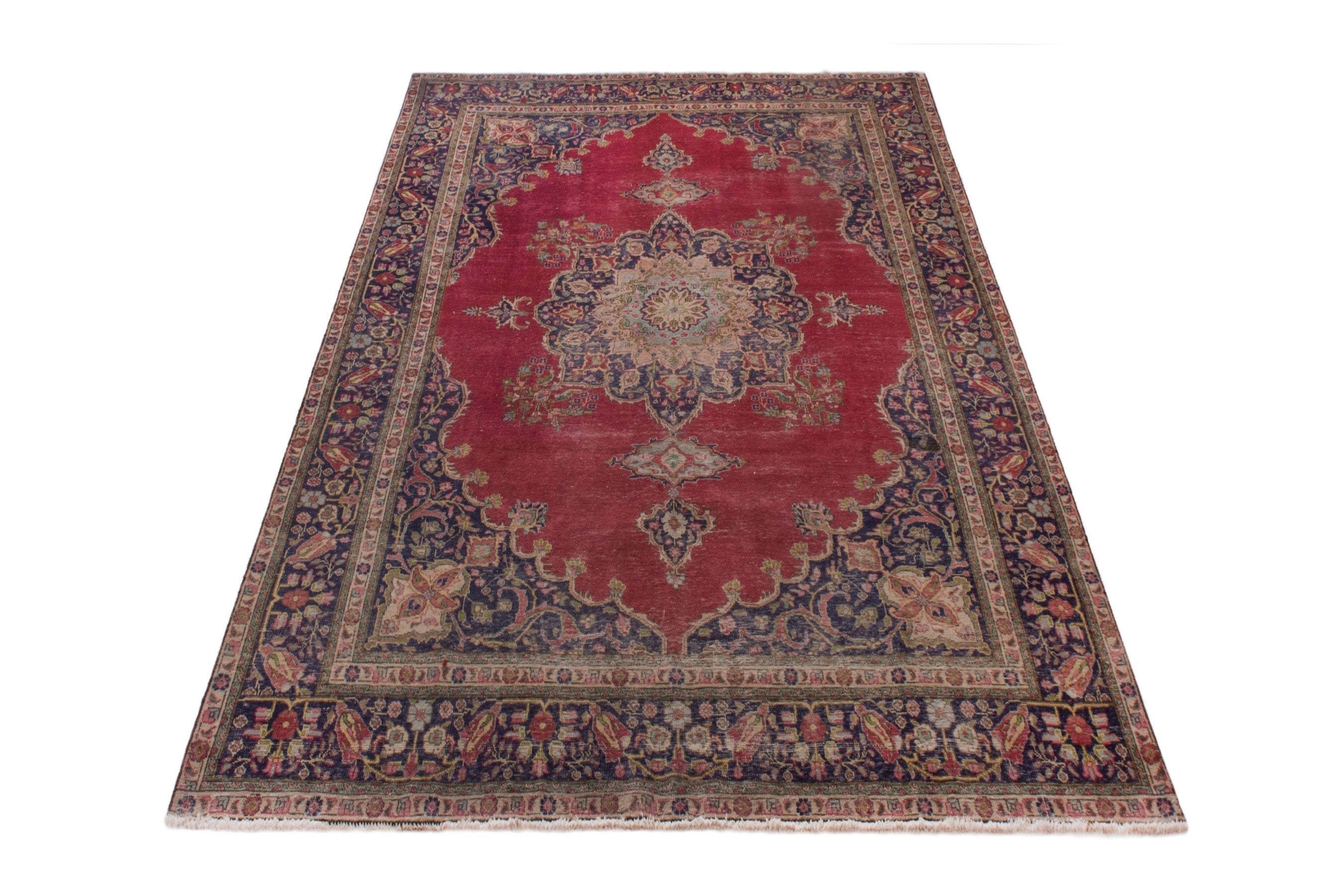 Persian Tabriz oversized rug in deep red and dark blue, view 3 of 22