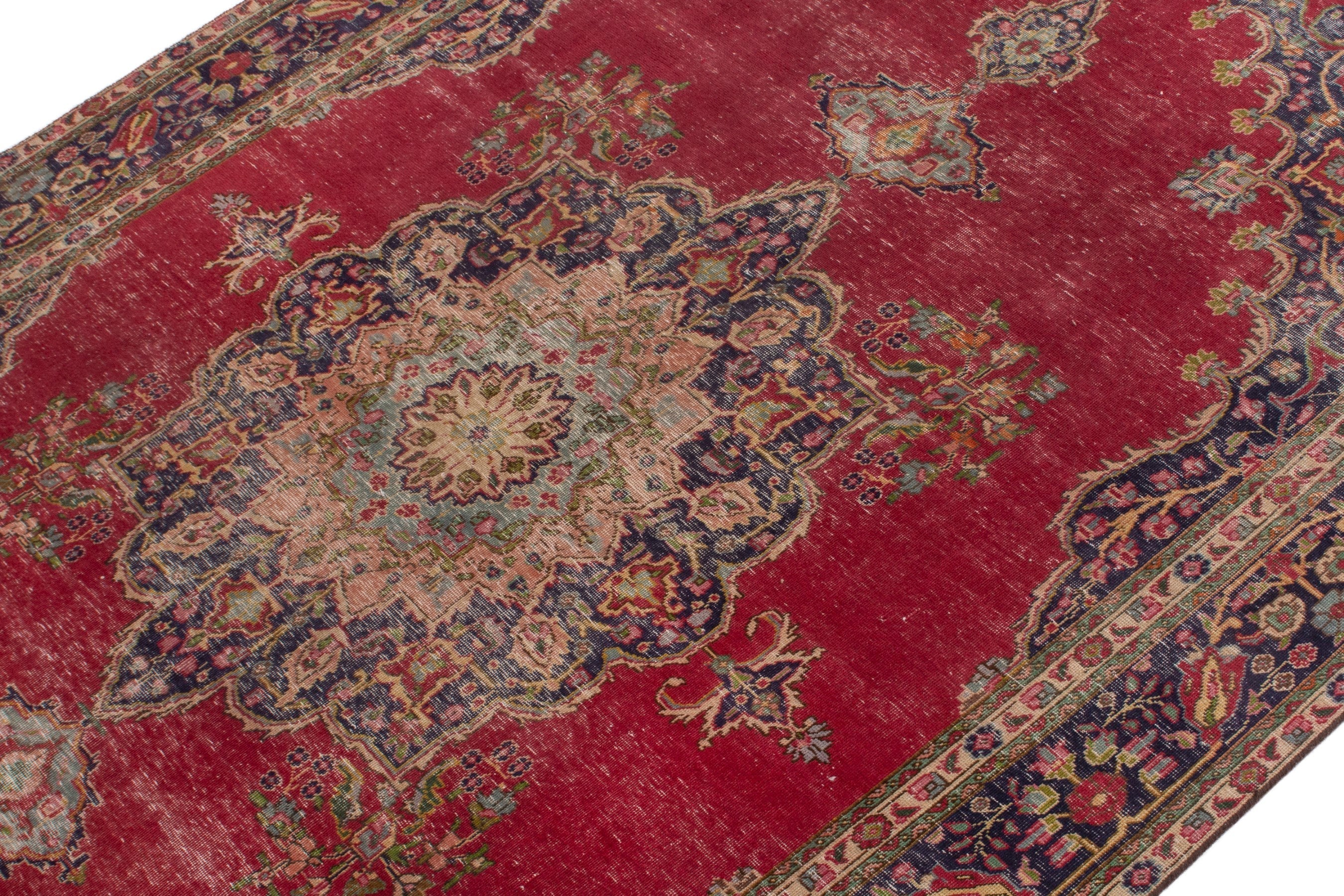 Persian Tabriz oversized rug in deep red and dark blue, view 7 of 22