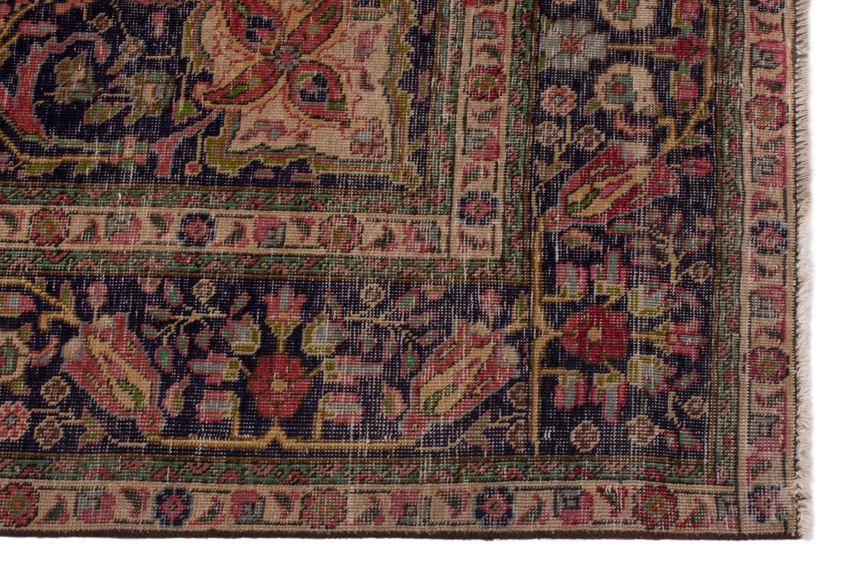 Persian Tabriz oversized rug in deep red and dark blue, view 8 of 22