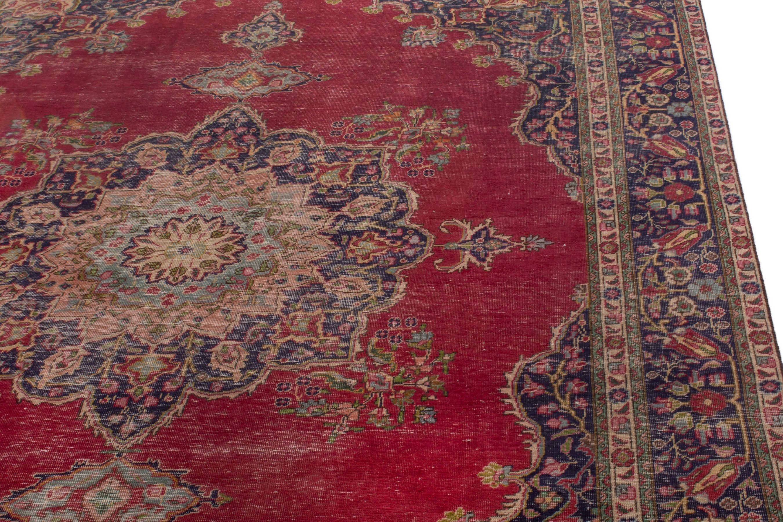 Persian Tabriz oversized rug in deep red and dark blue, view 5 of 22