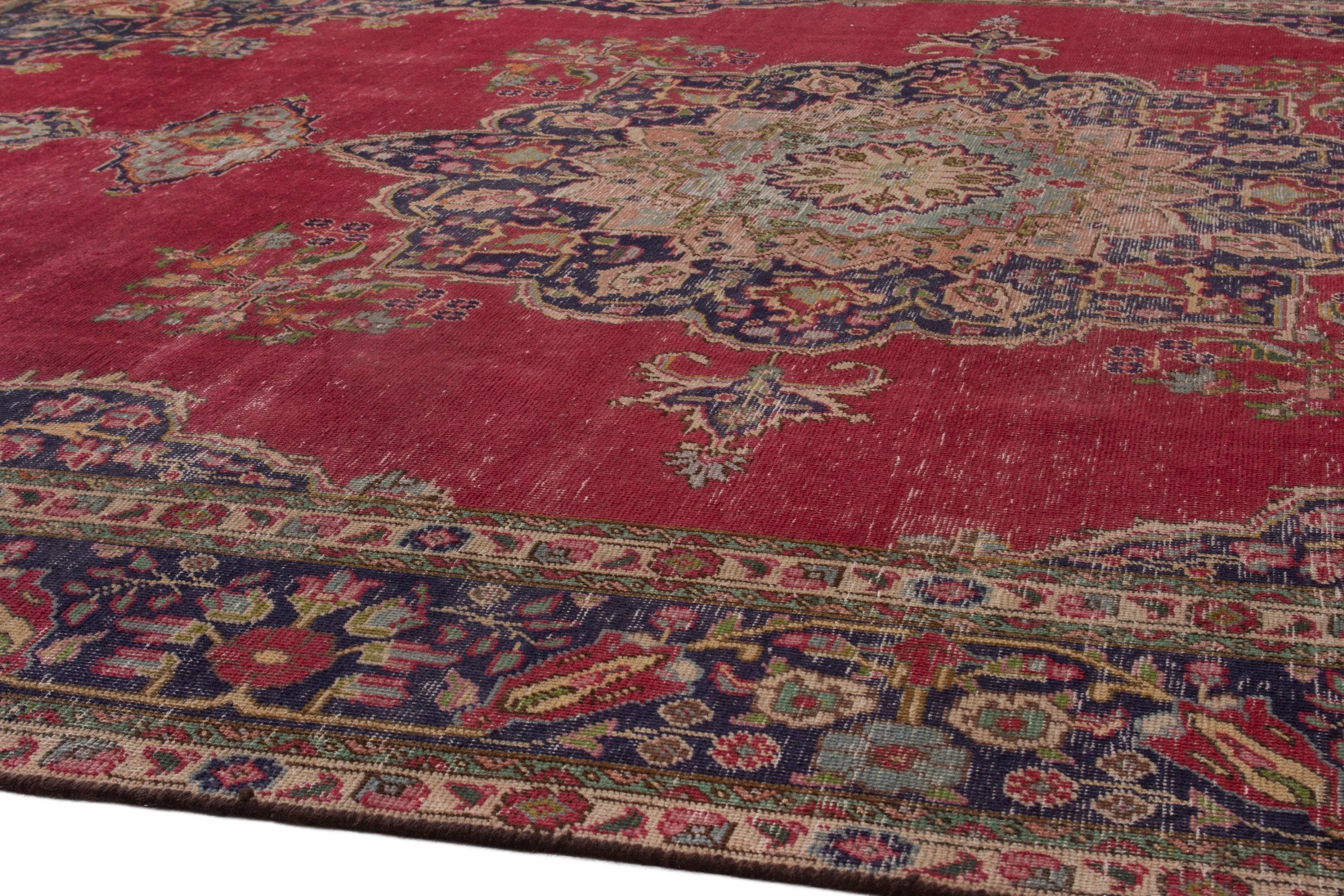 Persian Tabriz oversized rug in deep red and dark blue, view 6 of 22