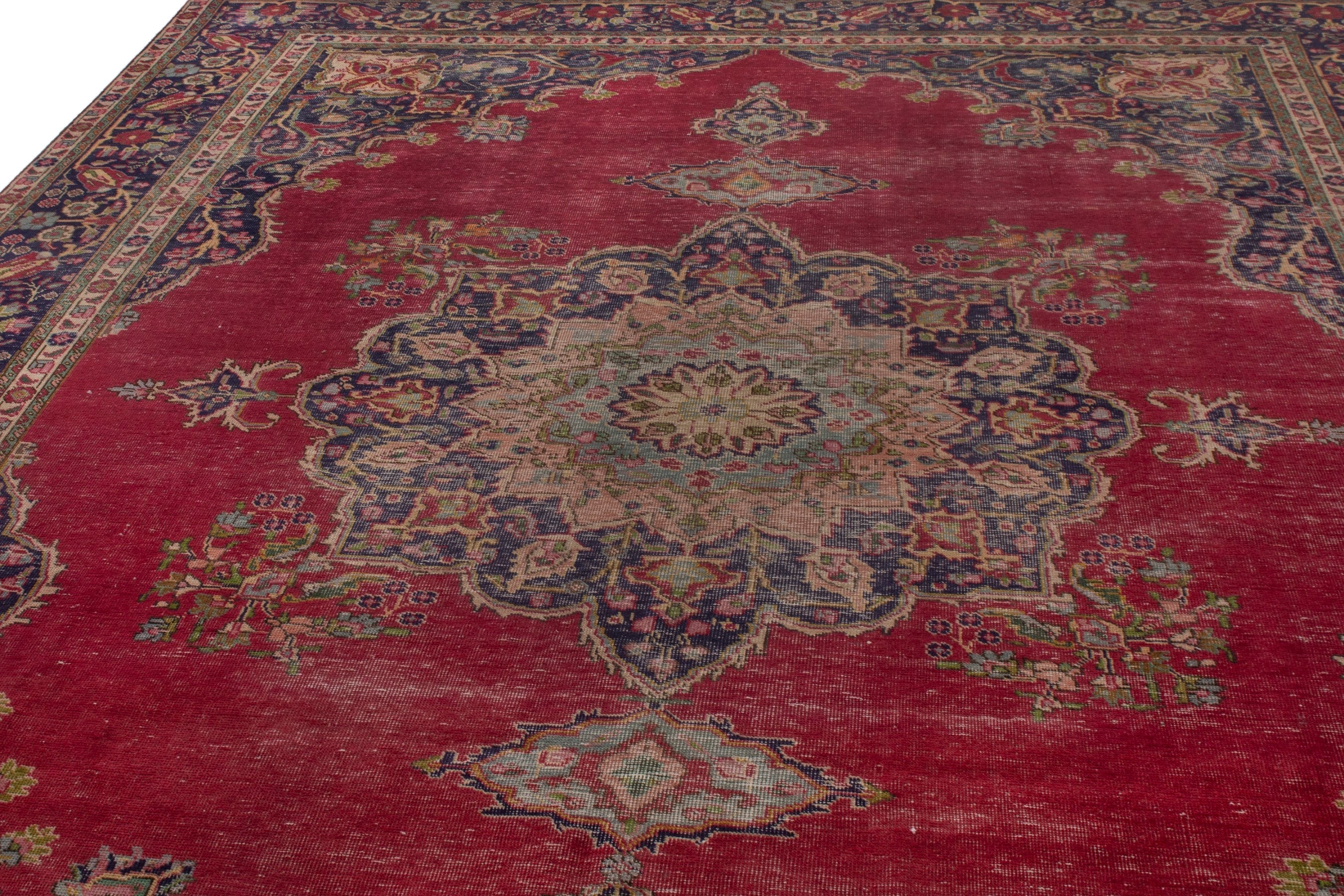 Persian Tabriz oversized rug in deep red and dark blue, view 9 of 22