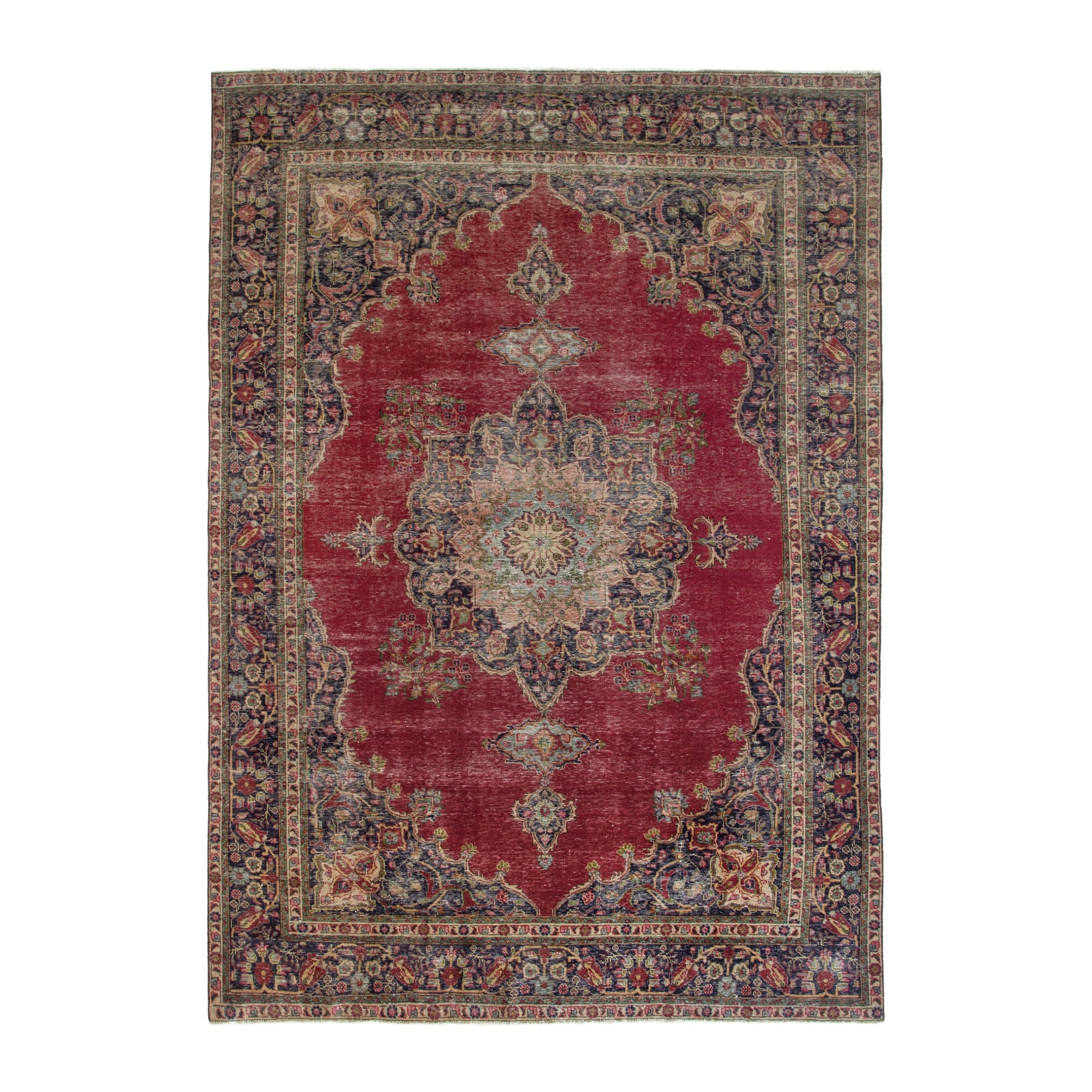 Persian Tabriz oversized rug in deep red and dark blue, 9'2" x 12'10"