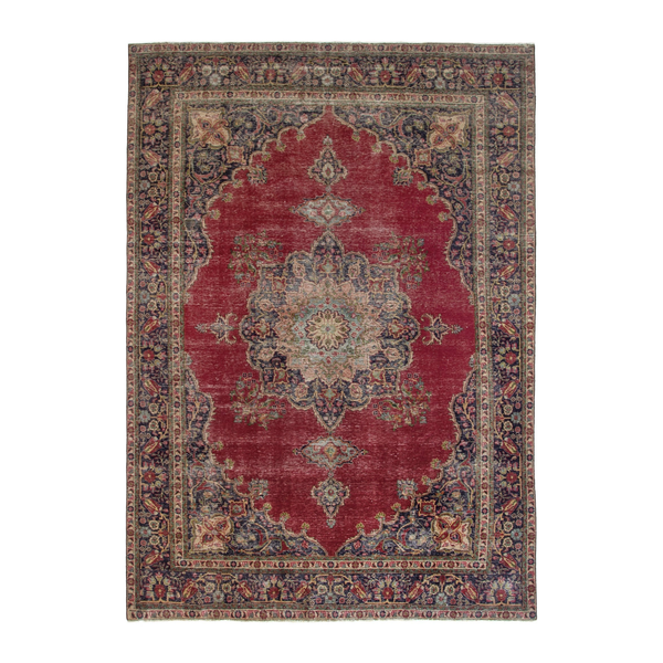 Persian Tabriz oversized rug in deep red and dark blue, 9'2" x 12'10"