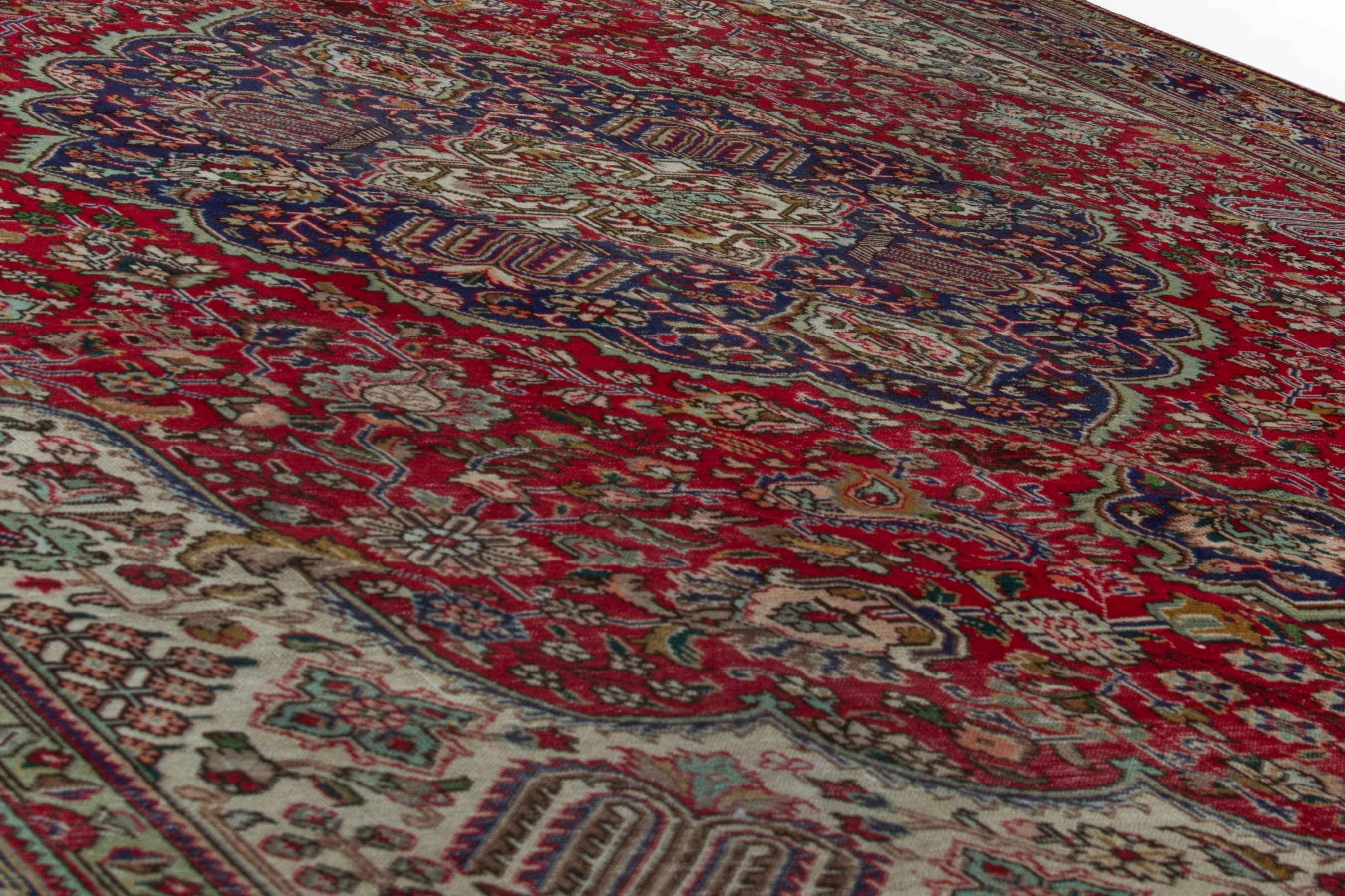 Persian Tabriz oversized rug in deep red and ivory, view 8 of 20