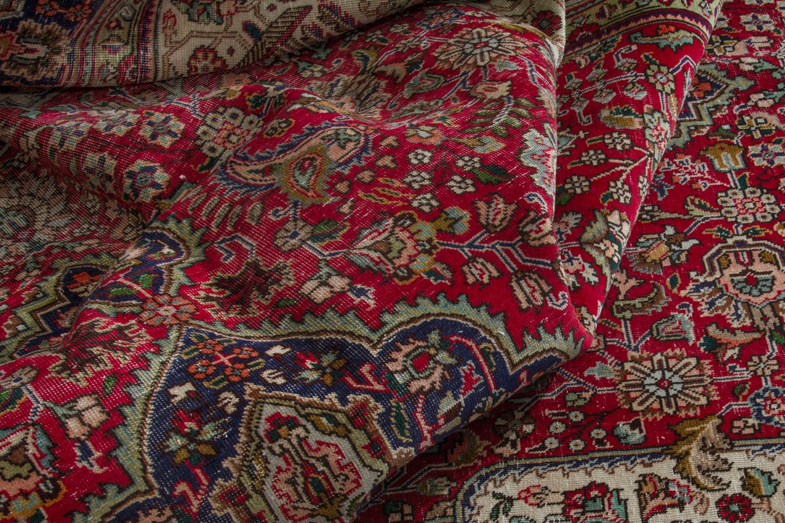Persian Tabriz oversized rug in deep red and ivory, view 15 of 20