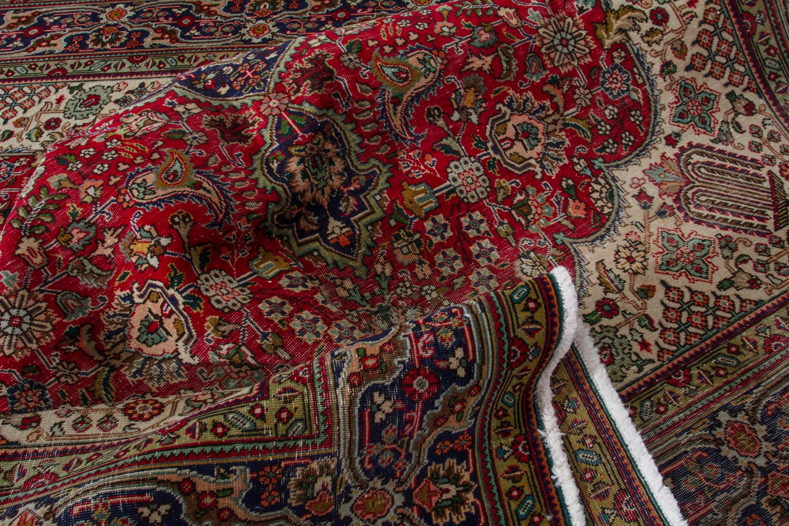 Persian Tabriz oversized rug in deep red and ivory, view 17 of 20