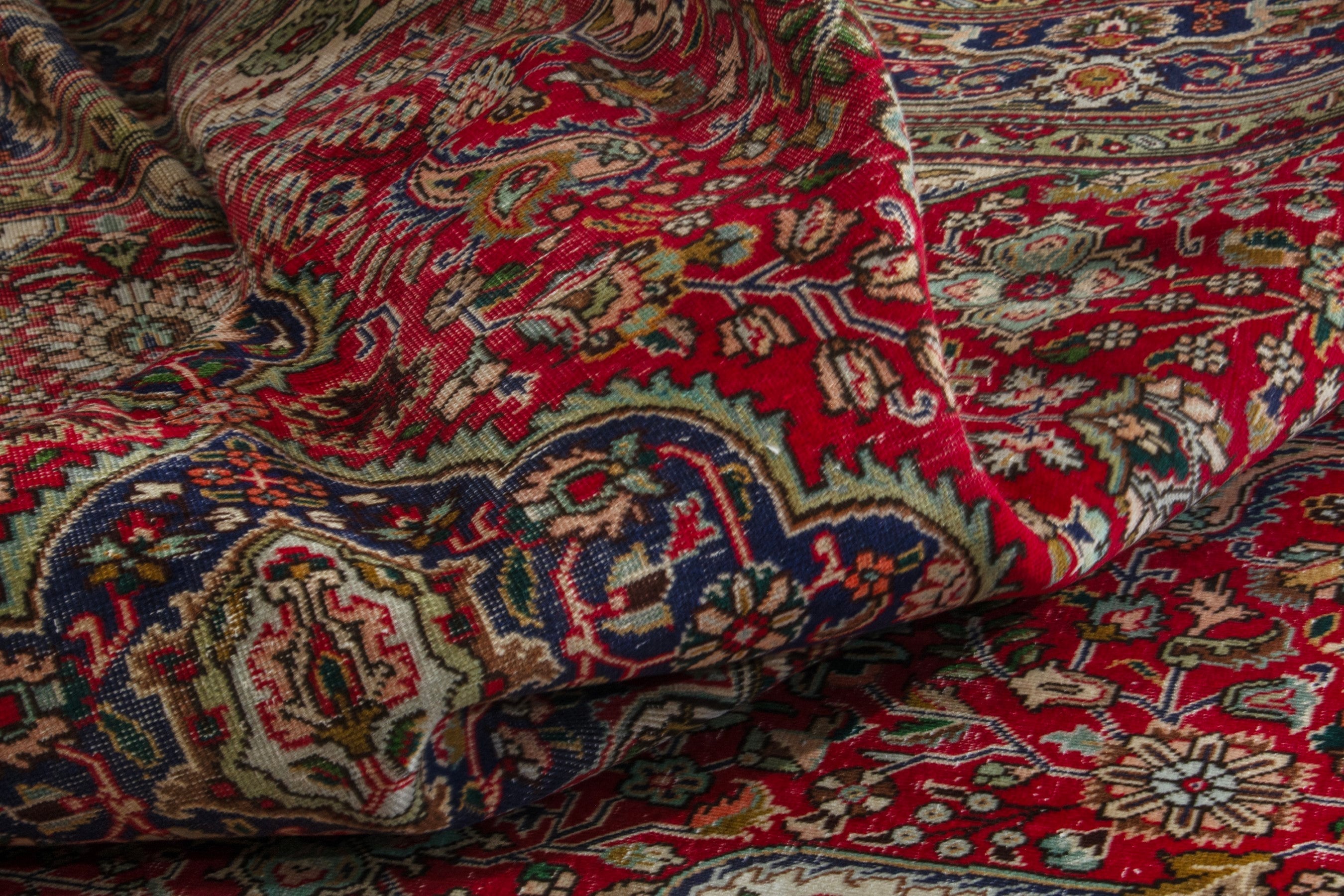 Persian Tabriz oversized rug in deep red and ivory, view 18 of 20