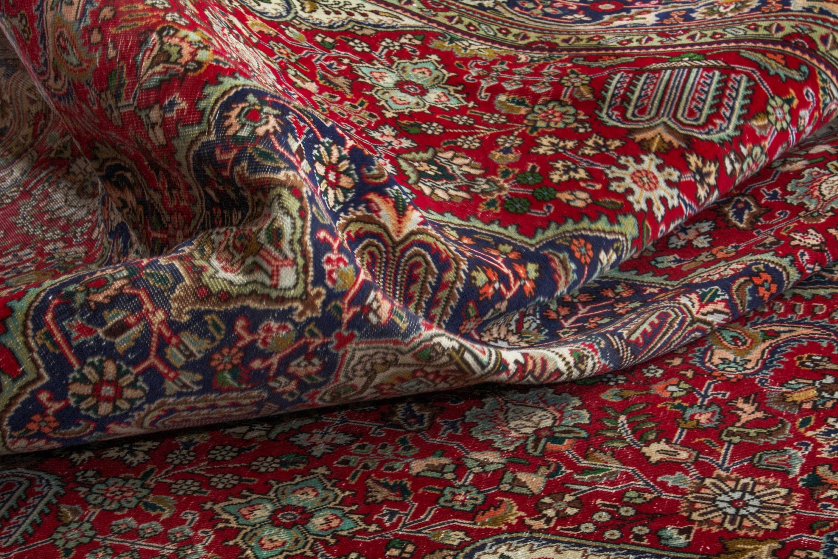 Persian Tabriz oversized rug in deep red and ivory, view 19 of 20