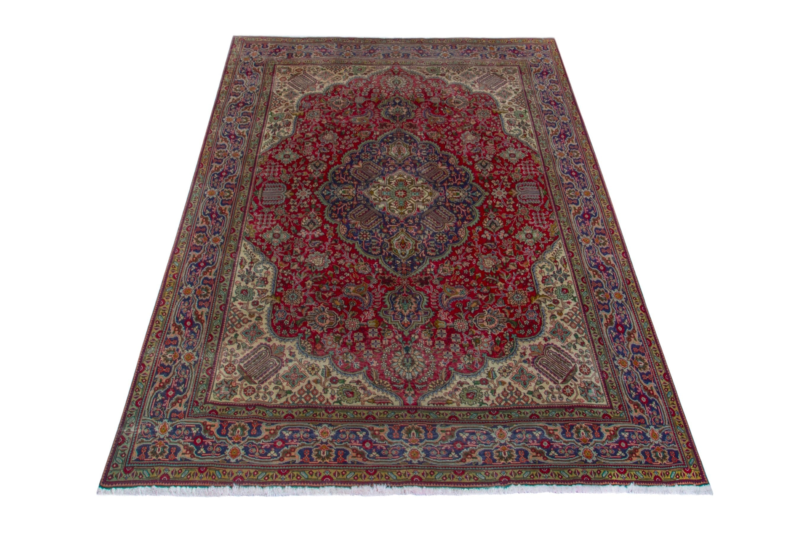 Persian Tabriz oversized rug in deep red and ivory, view 2 of 20