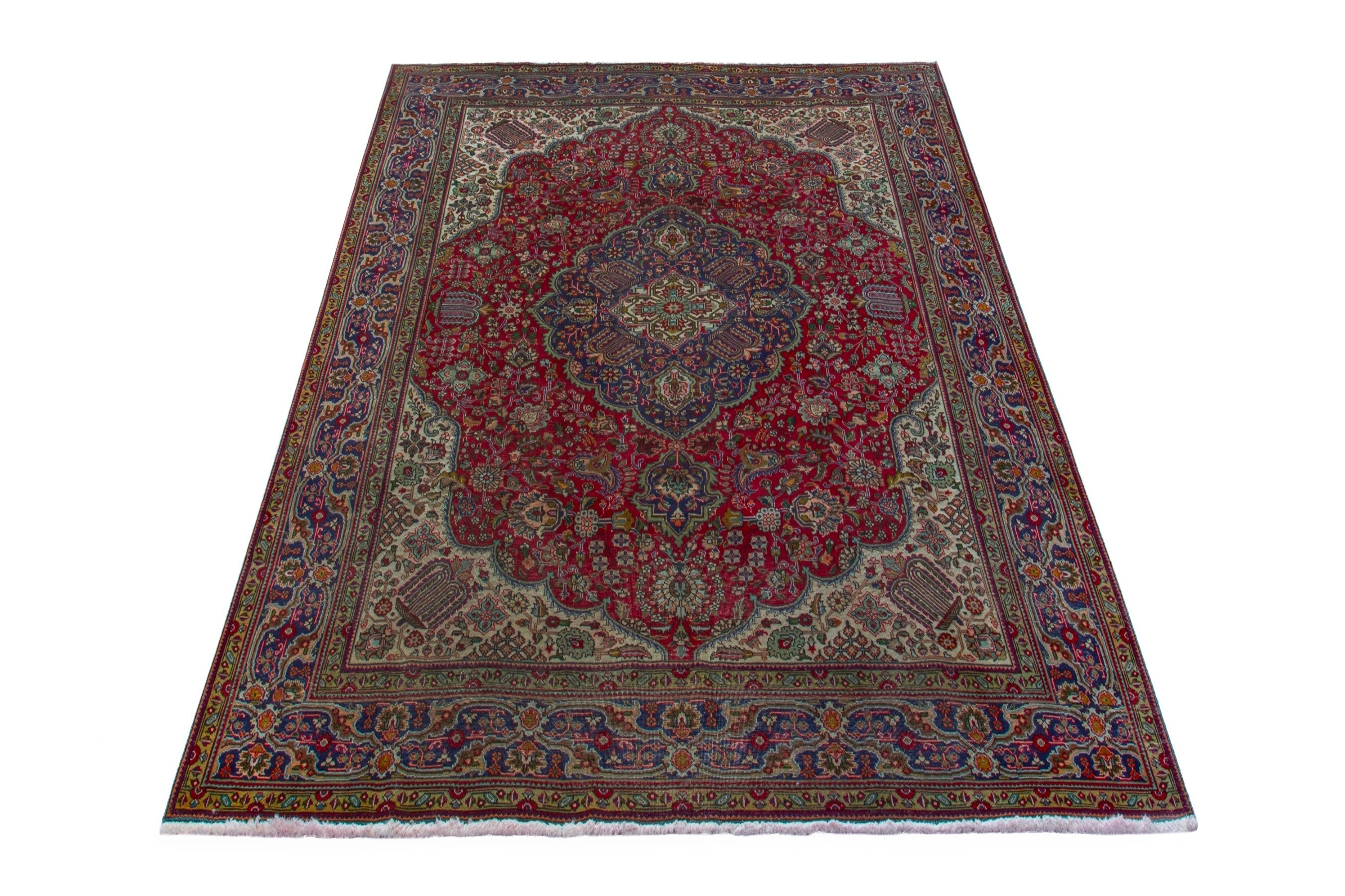 Persian Tabriz oversized rug in deep red and ivory, view 3 of 20