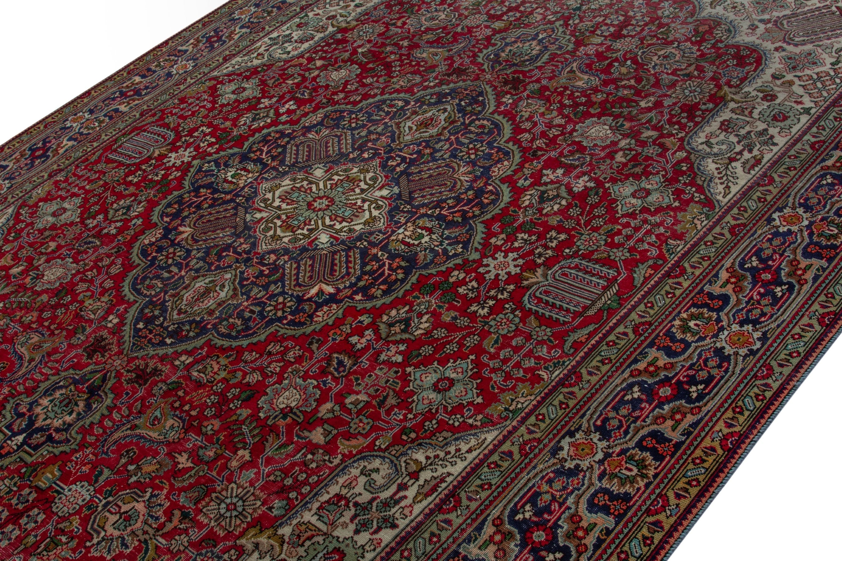 Persian Tabriz oversized rug in deep red and ivory, view 4 of 20