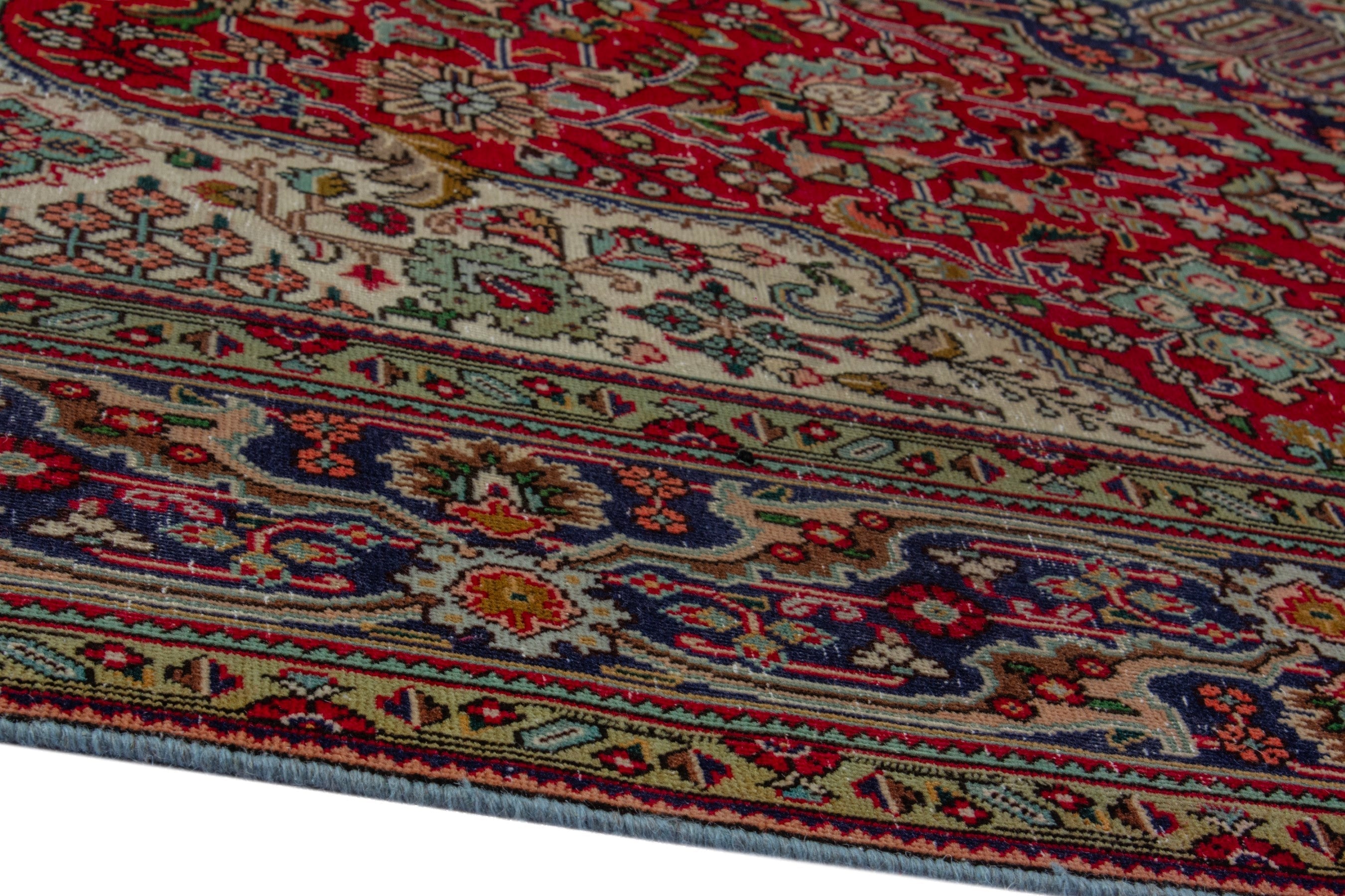 Persian Tabriz oversized rug in deep red and ivory, view 6 of 20