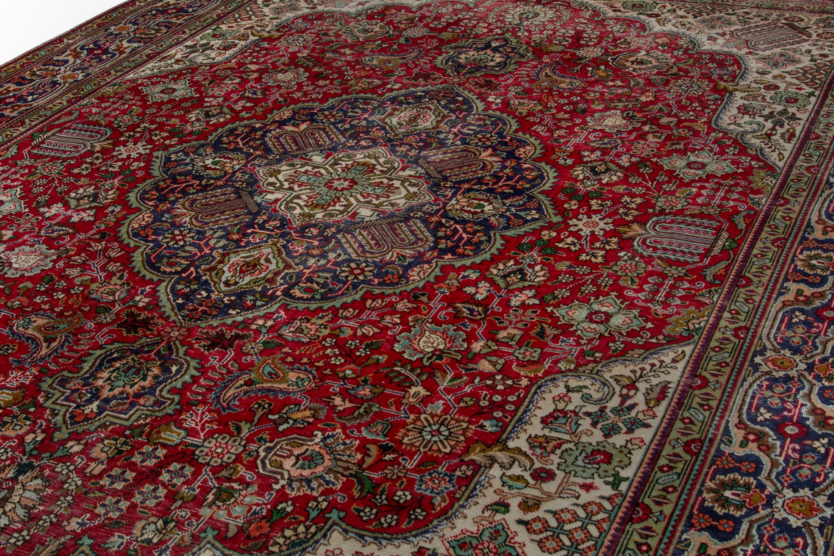 Persian Tabriz oversized rug in deep red and ivory, view 7 of 20