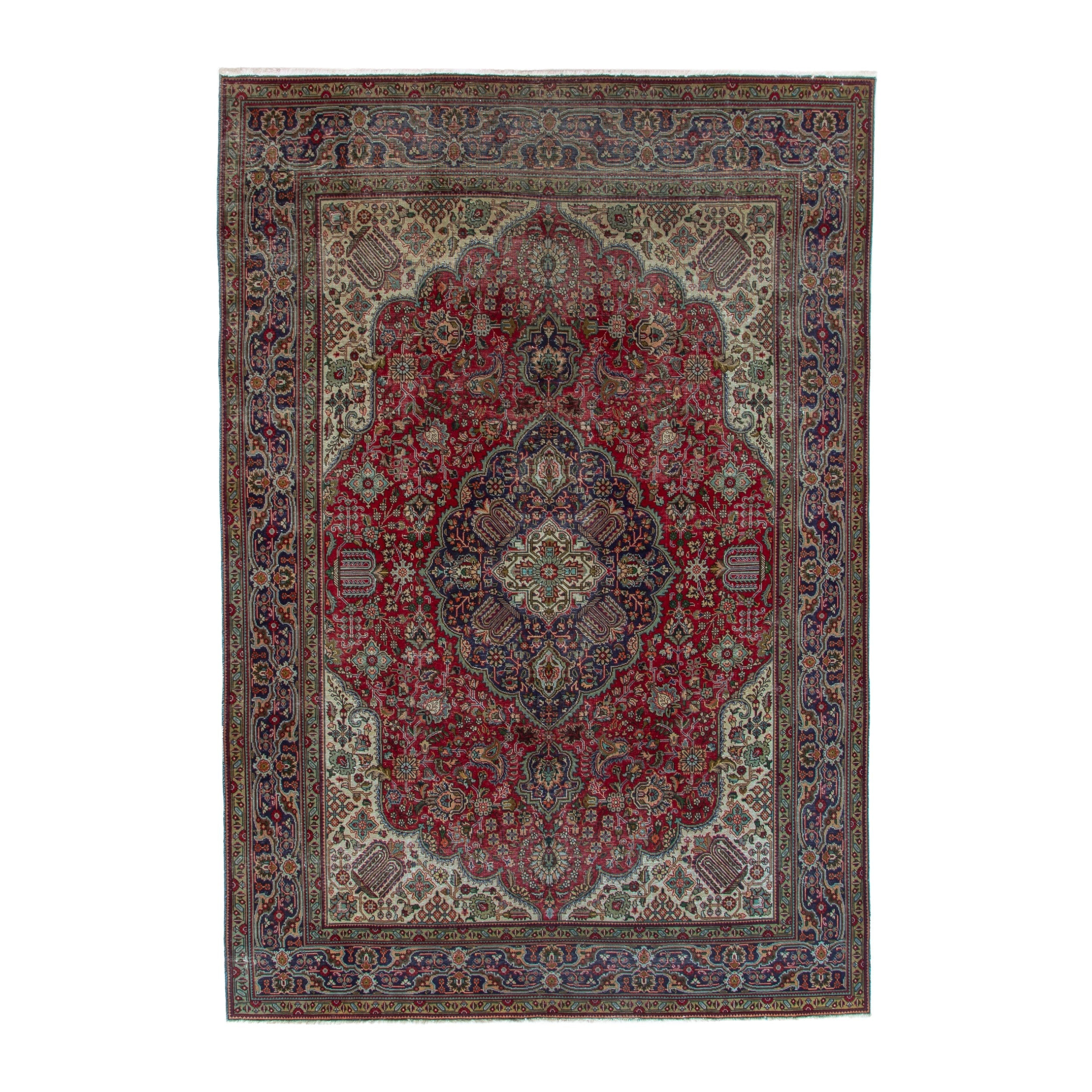 Persian Tabriz oversized rug in deep red and ivory, 7'10" x 11'3"