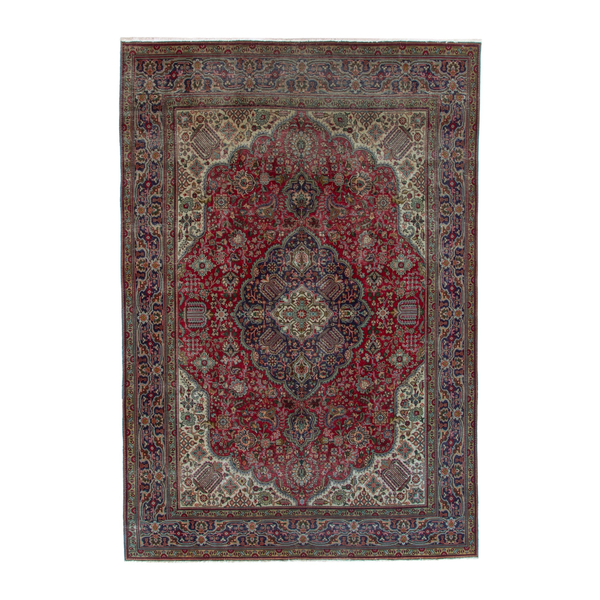 Persian Tabriz oversized rug in deep red and ivory, 7'10" x 11'3"
